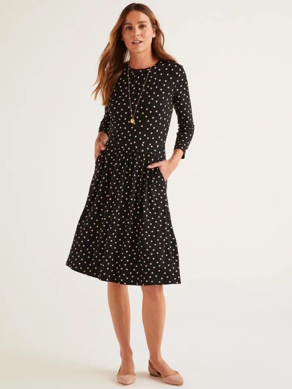 Boden Black Polka Dot Midi Dress
